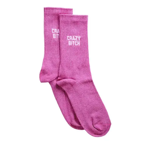 Chaussettes fuchsia a paillettes crazy bitch 36-40