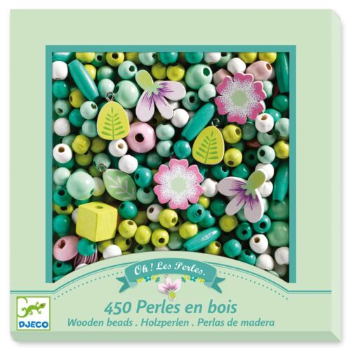 450 perles en bois feuilles et fleurs - DJECO