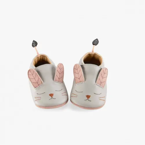Chaussons en cuir lapin gris - Taille au choix