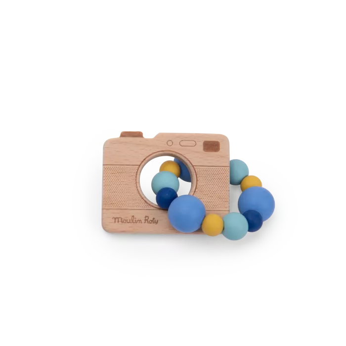 Hochet Bois et Silicone Puce et Pilou