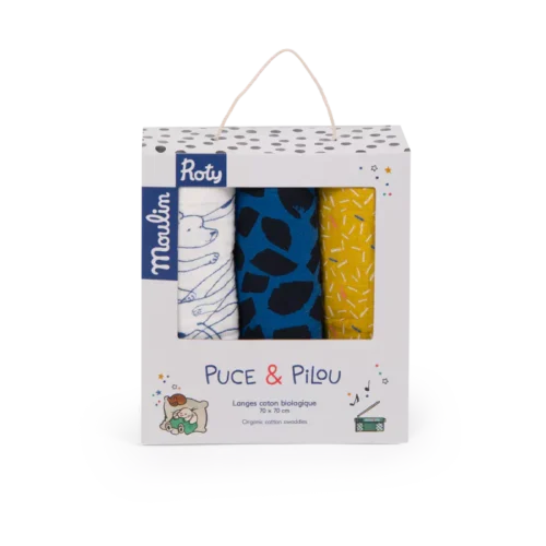 Set de 3 langes imprimés à broder - Puce et Pilou - MOULIN ROTY